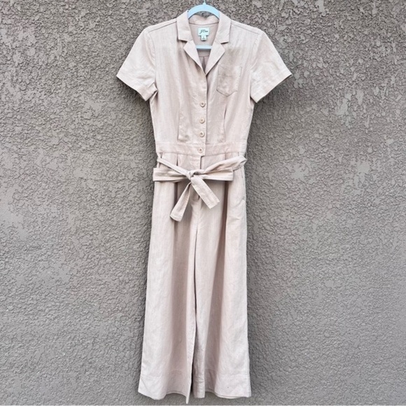 $168 J Crew Linen Blend Wide Leg Jumpsuit Women Neutral Minimalist Quiet Luxury - Picture 1 of 15